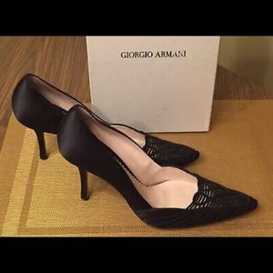 Giorgio Armani satin woven pumps.